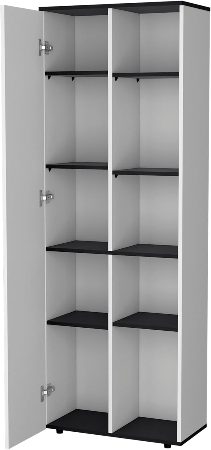 White and Black 1-Door Multistorage Kitchen Pantry,Buffet Kitchen Sideboard,Five Open Shelve,for Kitchen,Dining Room,11.8 * 23.6 * 66.9