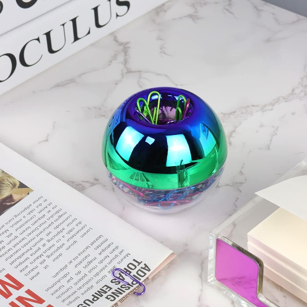Rainbow Paper Clips Holder Medium Holographic Paper Clip Dispensers 100pcs 28mm Colorful Paperclips for Desk Organizer Accessories (Rainbow)