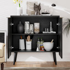 Wood Fluted Sideboard with 2 Doors, Modern Buffet Cabinet with Shelves, Multi-Space Storage Credenza Kitchen for Entryway, Dining & Living Room, Black