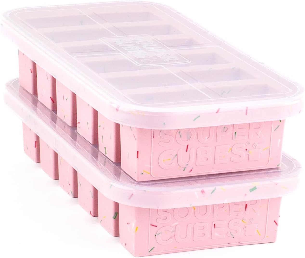 Souper Cubes 1/2 Cup Silicone Freezer Molds with Lids, Cotton Candy, 2-Pack | 100% Platinum-Cured Silicone Freezer Cubes, Oven & Microwave Safe, Perfect for Freezing Broth, Sauces, Sides and More