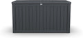 XXL Deck Box Outdoor Storage, Large Waterproof Resin Patio Furniture Cushion Organizer, Heavy Duty Lockable Garden Bench with Double-Wall Construction, Wood Grain Black (180, Gallons)