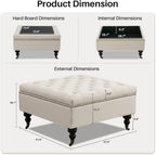 4-in-1 Square Storage Ottoman Bench with Rolling Wheels,Large Ottoman with Storage,Upholstered Coffee Table for Living Room/Bedroom,Beige