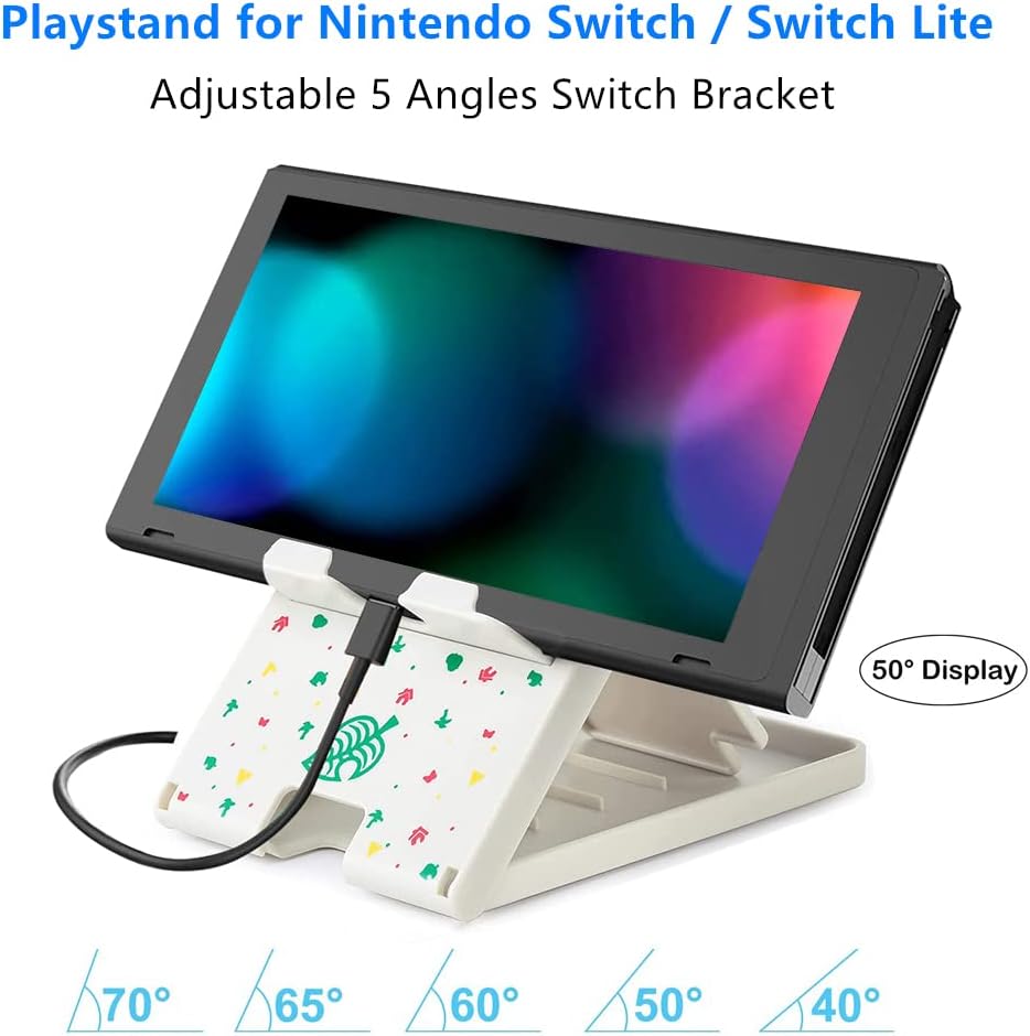 Switch Accessories Bundle for Animal Leaf Crossing, Switch Carrying Case with Playstand & Screen Protector & 4 Thumb Grip Caps & Protective Cover & Charging Cable