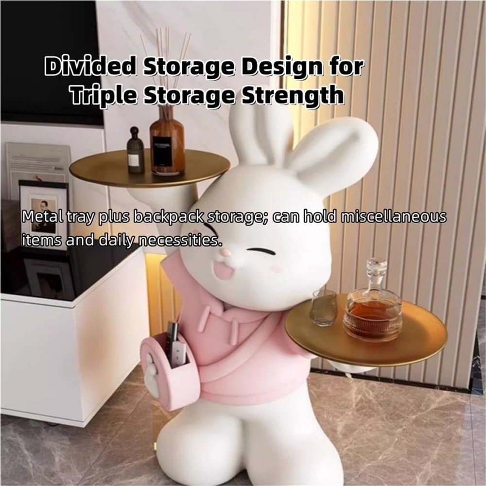 Rabbit Shaped Side Table, Accent Table for Triple Storage, Creative Couch Table, Bedside Tables Use in Living Room, Bedroom and Entrance Hall(Pink)