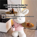 Rabbit Shaped Side Table, Accent Table for Triple Storage, Creative Couch Table, Bedside Tables Use in Living Room, Bedroom and Entrance Hall(Pink)
