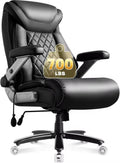 700lbs Big and Tall Office Chair, Ergonomic Heavy Duty Executive Cloth Office Chair with 5D Flip Arms & Adjustable Lumbar Support & Dual Rubber Wheel, Large Thick Padded Extra Wide Seat, Black