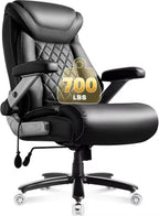 700lbs Big and Tall Office Chair, Ergonomic Heavy Duty Executive Cloth Office Chair with 5D Flip Arms & Adjustable Lumbar Support & Dual Rubber Wheel, Large Thick Padded Extra Wide Seat, Black