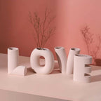 4-Piece Pink Ceramic Modern Minimalist Decorative Love Letter Vases Set, Wedding Party Home Decor