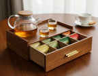 Acacia Wooden Tea Box Organizer with Drawer,Tea Chest for Tea Bags Storage,Tea and Coffee Organizer, Wood Tea Tray and Containers for Countertop Display,Acacia Wood