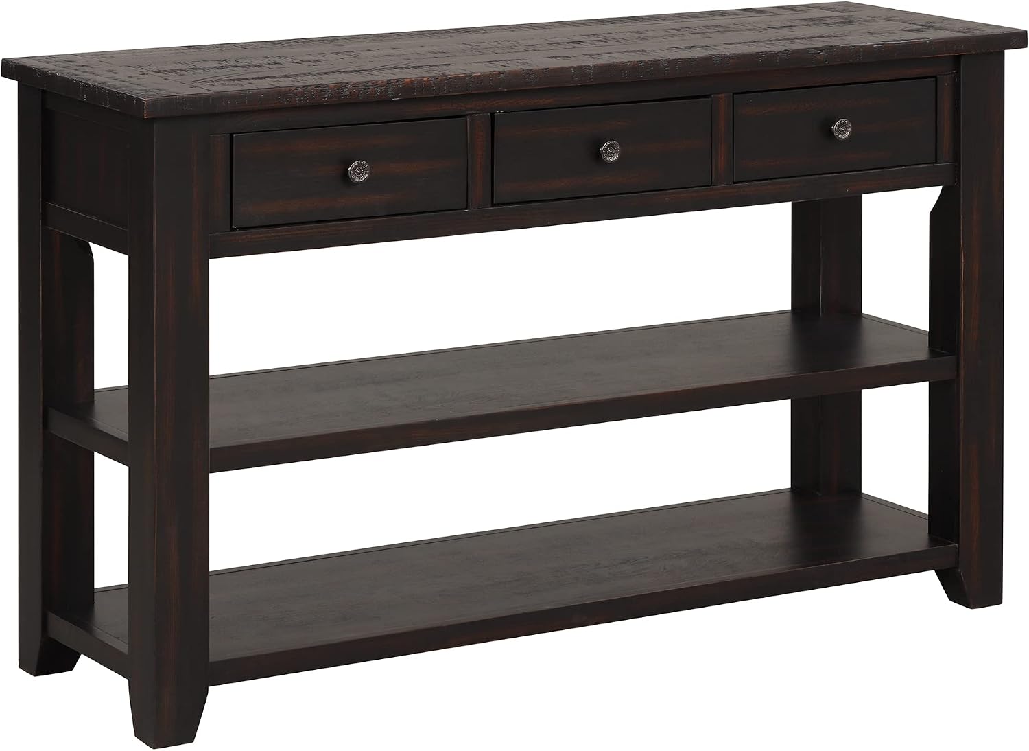 RuiSiSi 48” Console Table with 3 Drawers and 2 Shelves, Farmhouse Wood Sofa Table for Living Room, Entryway, Hallway, Distressed Black