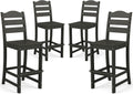 Tangkula Patio HDPE Barstool, Outdoor High Top Bar Chair w/Backrest & Footrest, All-Weather Wood-Plastic Bar Height Chair for Poolside, Backyard, Porch (4, Black)