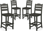 Tangkula Patio HDPE Barstool, Outdoor High Top Bar Chair w/Backrest & Footrest, All-Weather Wood-Plastic Bar Height Chair for Poolside, Backyard, Porch (4, Black)