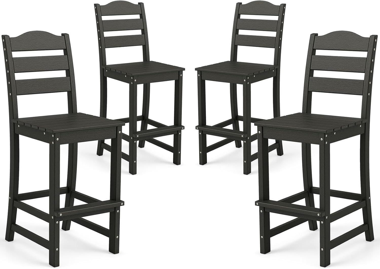 Tangkula Patio HDPE Barstool, Outdoor High Top Bar Chair w/Backrest & Footrest, All-Weather Wood-Plastic Bar Height Chair for Poolside, Backyard, Porch (4, Black)