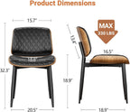 YaFiti Dining Chairs Set of 2, Mid Century Modern Accent Dining Room and Kitchen Chairs, Upholstered PU Leather Diamond Check Chairs with Walnut Bentwood and Metal Legs, Black