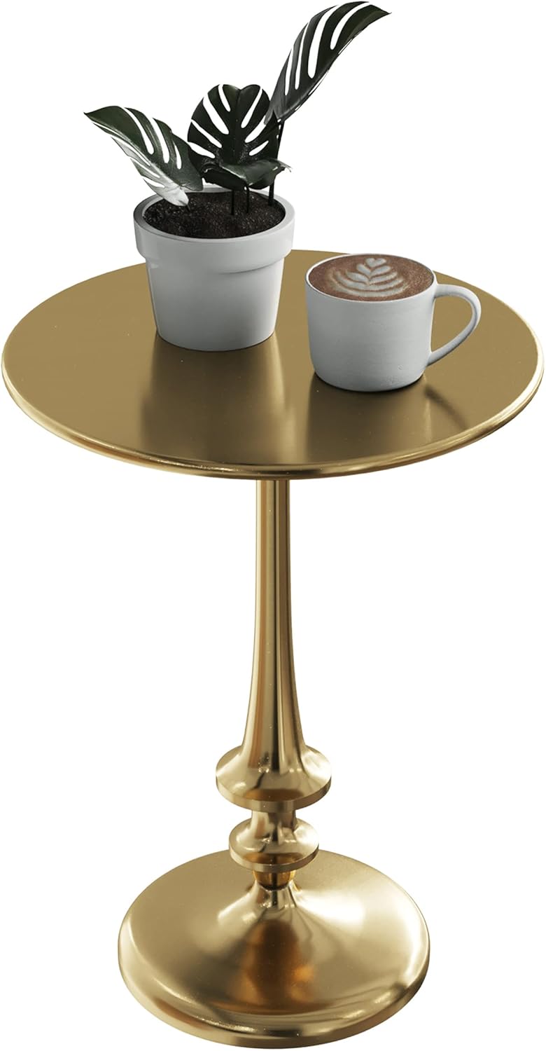 Side Table - Iron Pedestal Table with Antique Gold Finish for Couch, Loveseat, Entryway, or Bed - Vintage Living Room Furniture by Lavish Home
