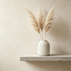 White Ceramic Flower Vase, 6 Inch Modern Vases Home Decor, White Ribbed Vases for Flowers,Pampas Grass Vase for Centerpieces Living Room Table Entryway Shelf (Small)