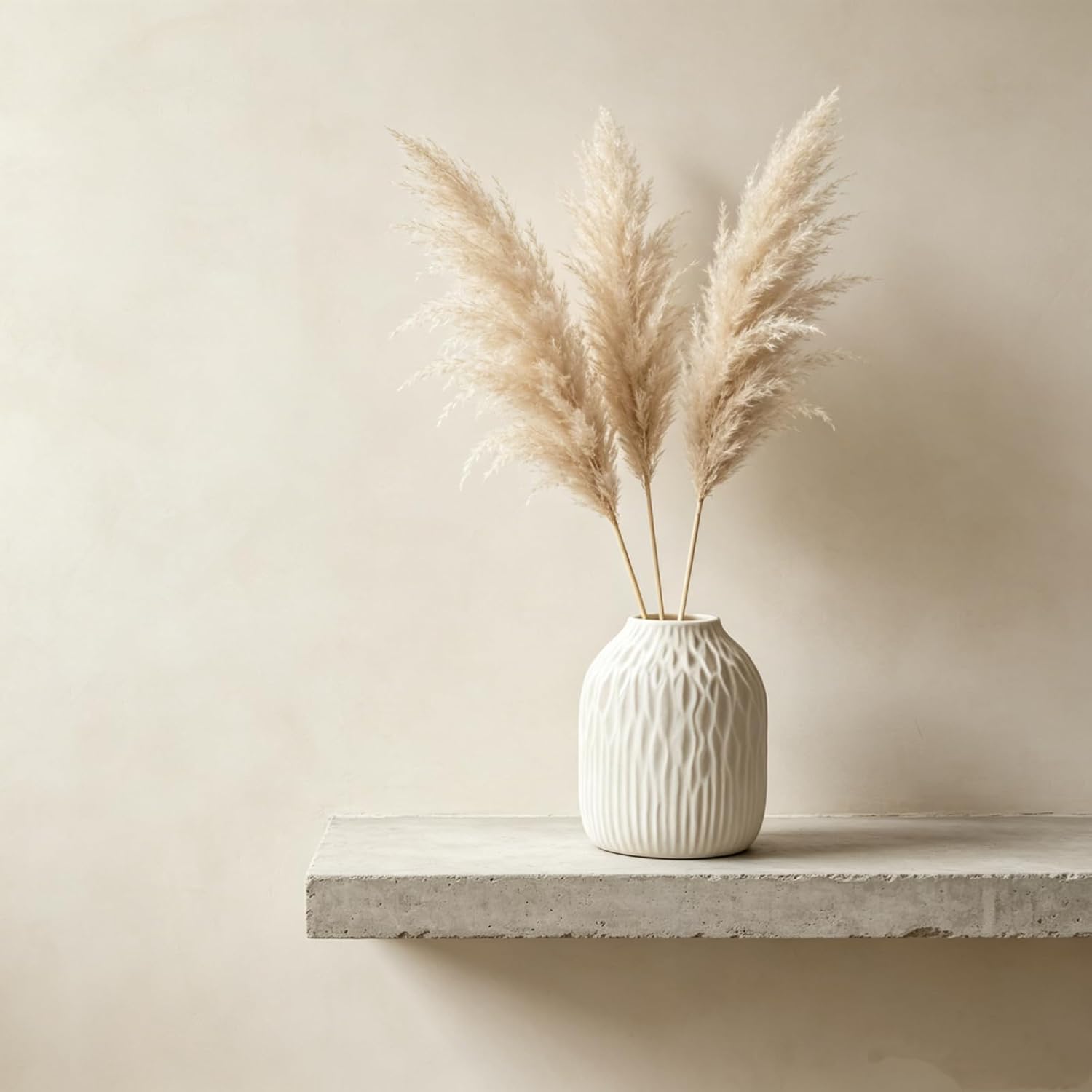 White Ceramic Flower Vase, 6 Inch Modern Vases Home Decor, White Ribbed Vases for Flowers,Pampas Grass Vase for Centerpieces Living Room Table Entryway Shelf (Small)
