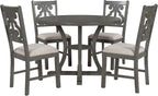 Merax 5 Piece Round Dining Table Set 4 Retro Chairs with Special-Shaped Table Legs, Exquisitely Designed Hollow Chair Back for Dining Room, Grey