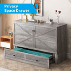 Mjkone Murphy Bed Cabinet Queen with Tri-fold Mattress, Murphy Chest Bed with Built-in Charging Station & 2 Storage Drawers, Guest Cabinet Beds Cube Chest Beds for Bedroom, Grey