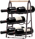 Wine Rack, 6-Bottle Foldable Wine Racks Countertop with Wooden Handle, 3-Tier No Assembly Wine Bottle Holder for Home Bar, Kitchen, Wine Cellar Storage (Black)