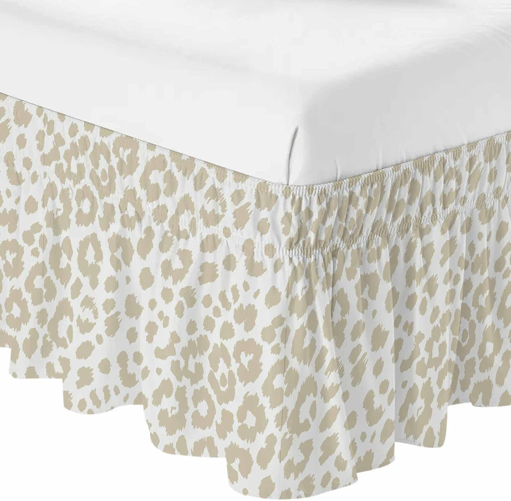 Bed Skirt Cream Leopard Print Bedskirt 18 Inch Drop Animal Fur Skin Adjustable Elastic Wrap Around Bed Skirts Dust Ruffle for Queen Size Bed Frame Cover Bedroom Decor