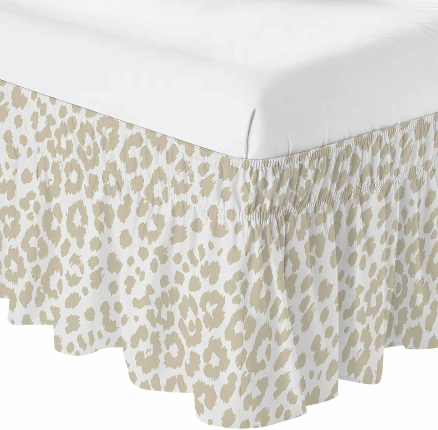 Bed Skirt Cream Leopard Print Bedskirt 18 Inch Drop Animal Fur Skin Adjustable Elastic Wrap Around Bed Skirts Dust Ruffle for Queen Size Bed Frame Cover Bedroom Decor