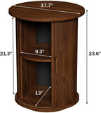 Wnutrees Round Fluted End Table, Small Accent Pedestal Side Table with Sliding Door & 2 Tier Storage Shelf, Wood Fluted Nightstand Bedside Table for Living Room, Bedroom, Brown