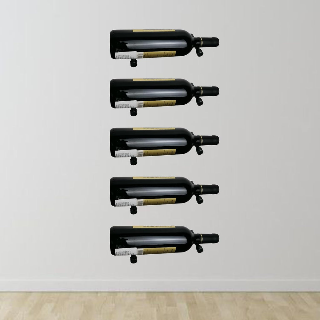 Wine Rack Wall Mounted 5 Bottle Matte Black Metal Vino Pins Single Display Pegs System for Wine Bottles (Matte Black)