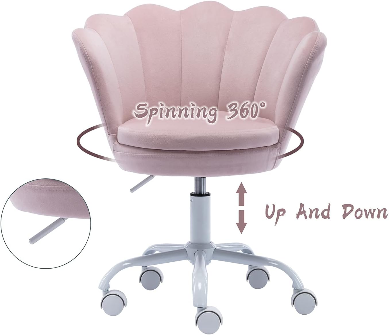 chairus Cute Kids Desk Chair Velvet Living Room Accent Armchair Upholstered Teens Vanity Chair with Seashell Back, Adjustable Swivel Children Study Chair for Computer Homework, Pink