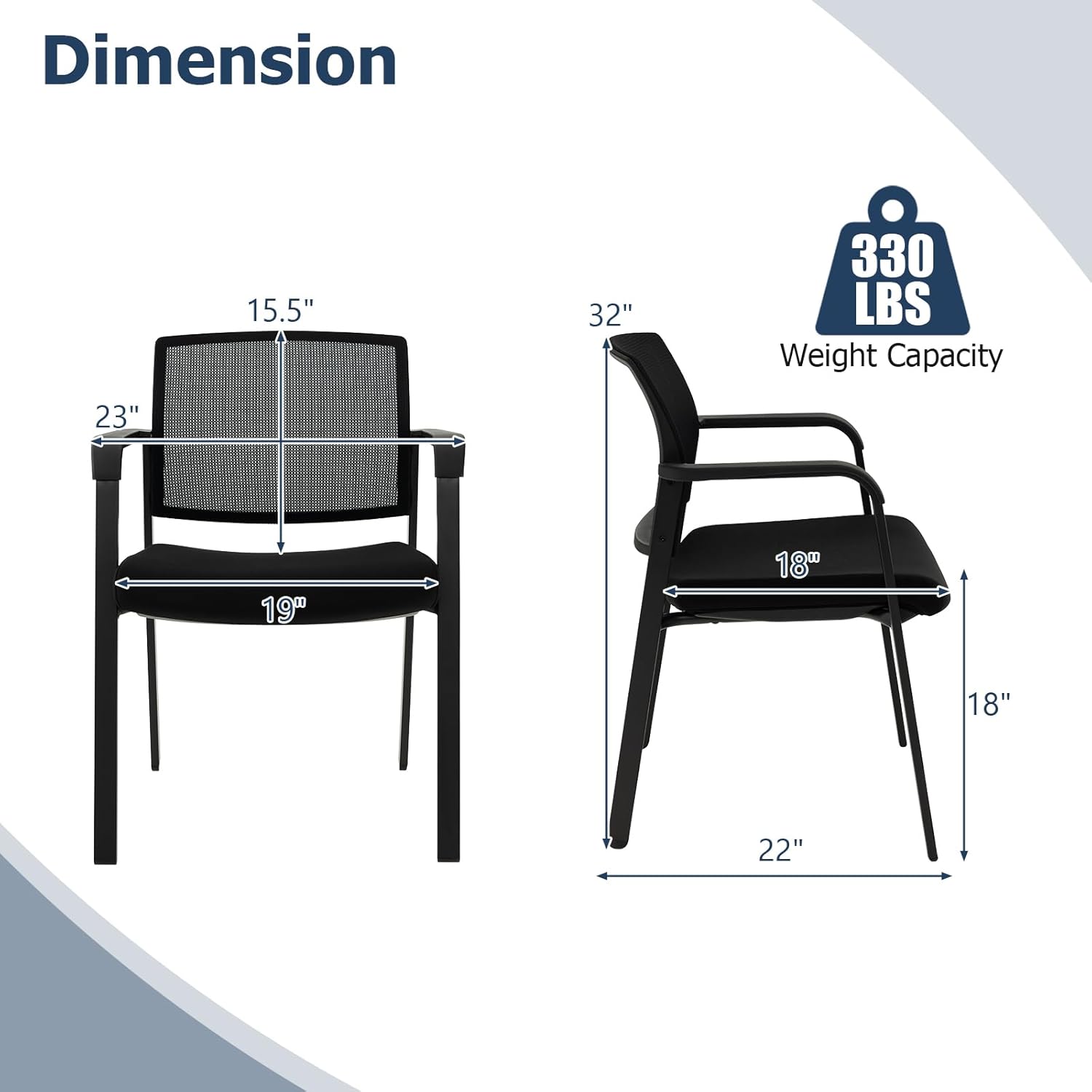 Giantex 2-Pack Reception Room Chair Set with Mesh Back, Metal Frame & Padded Seat, Armrests, No Wheels, Stacking Guest Chairs for Office, Waiting Room, Lobby, Meeting, Black