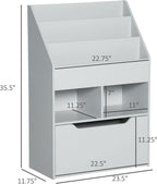 Bookcase Multi Shelf Rack Organizer with Storage Drawer for Books for Bedroom or Playroom, Grey