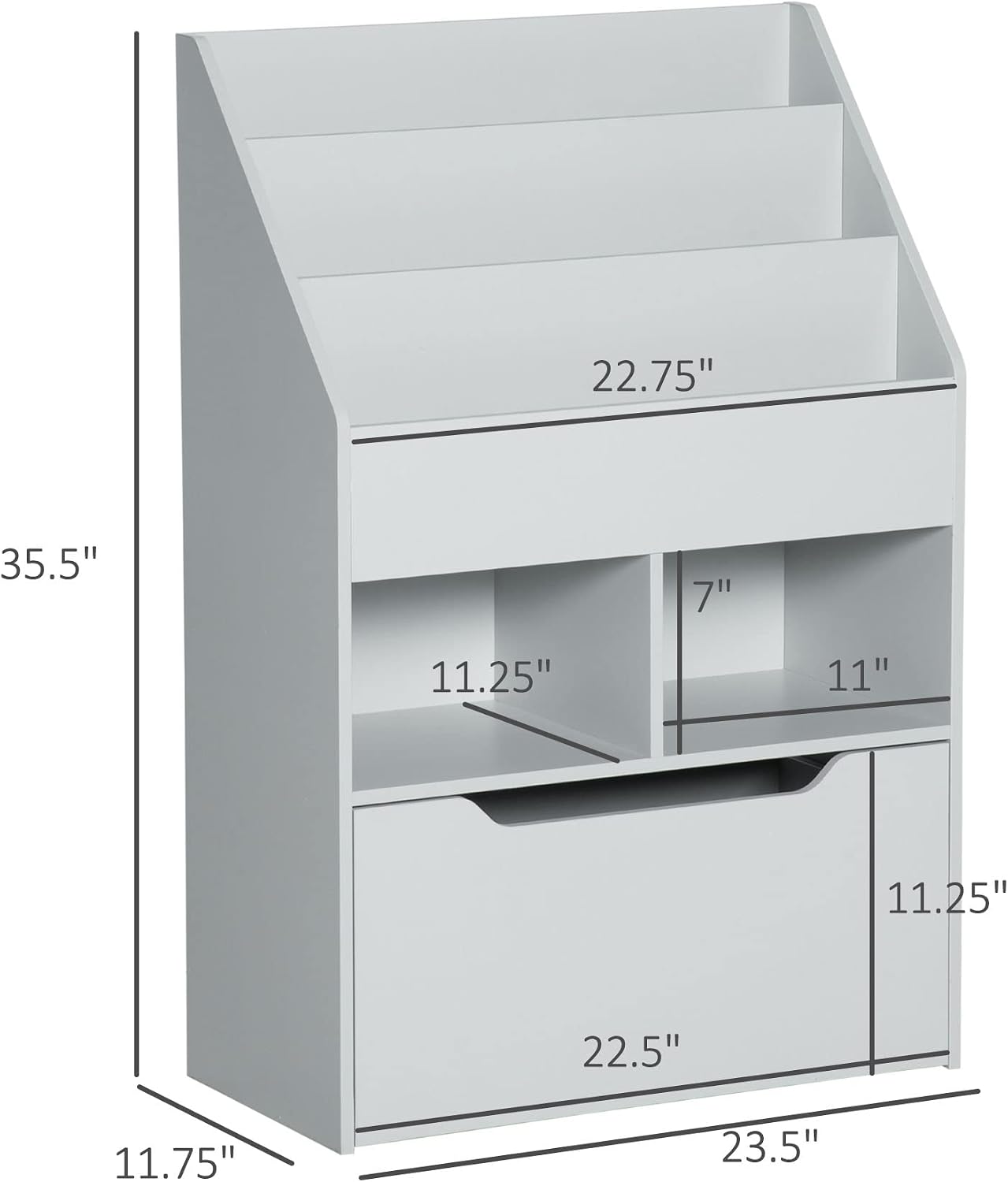Bookcase Multi Shelf Rack Organizer with Storage Drawer for Books for Bedroom or Playroom, Grey