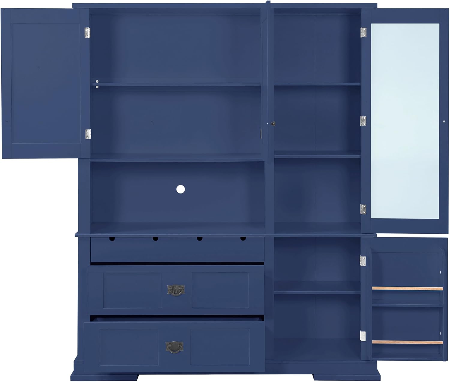 Merax Luxurious Extra Large 78" Pantry Cabinet with Hutch, Farmhouse Kitchen Pantry Cabinet with Drawers, Adjustable Shelves & Door Shelves, Kitchen Hutch Food Pantries with Open Countertop, Blue