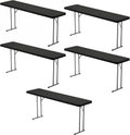 BTEXPERT 6-Foot - 72" Long Black Granite Plastic Folding Seminar Training Table Portable 18" Wide Narrow, 29" High, Events Indoor Outdoor Lightweight Set of 5