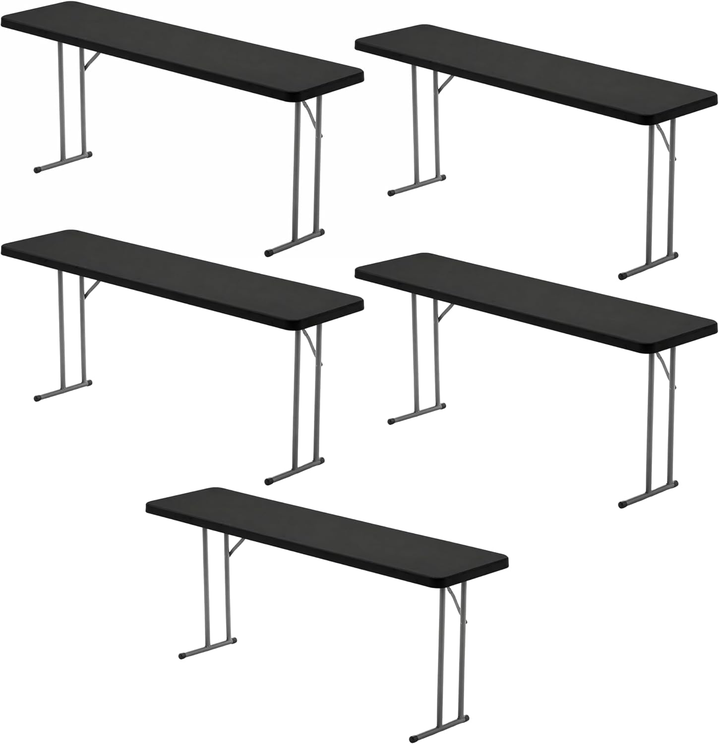 BTEXPERT 6-Foot - 72" Long Black Granite Plastic Folding Seminar Training Table Portable 18" Wide Narrow, 29" High, Events Indoor Outdoor Lightweight Set of 5