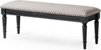 Maven Lane Elizabeth Traditional Wooden Upholstered Bench, Padded Seat for Kitchen Dining Room Table or Entryway in Antiqued Black Finish