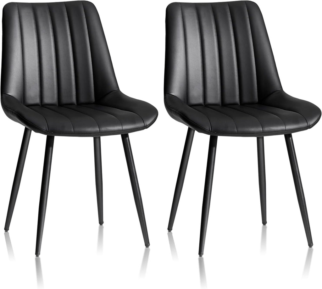 CLIPOP Dining Chairs Set of 2, Faux Leather Dining Chairs with Upholstered Seat, High Back Comfy Cushion, Metal Leg, Accent Kitchen Side Chair for Living, Restaurant & Meeting Room, Black