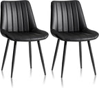 CLIPOP Dining Chairs Set of 2, Faux Leather Dining Chairs with Upholstered Seat, High Back Comfy Cushion, Metal Leg, Accent Kitchen Side Chair for Living, Restaurant & Meeting Room, Black