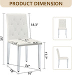 Modern Dining Chairs Set of 4, Button Tufted Upholstered Parsons Chairs with Silver Metal Legs, White PU Leather Kitchen Chair for Dining Room, Kitchen, Restaurant