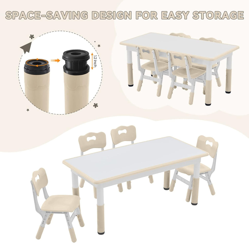 GITAWUSA Kids Study Table and Chairs Set, Height Adjustable Toddler Table and Chair Set for Kids Ages 3-8, Graffiti Desktop (Burlywood - 1)