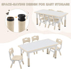 GITAWUSA Kids Study Table and Chairs Set, Height Adjustable Toddler Table and Chair Set for Kids Ages 3-8, Graffiti Desktop (Burlywood - 1)