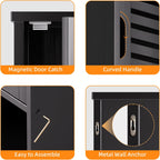 HITNET Bathroom Storage Cabinet Wall Mounted, Hanging Medicine Cabinet with Adjustable Shelf, Over the Toilet Space Saver Organizer, Black Bamboo Kitchen Cupboard, Single Door