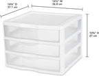 Sterilite 3-Pack Wide 3 Drawer Unit, Plastic Desktop Organizer with Clear Drawers, White Frame - Stackable Multi-Purpose Storage for Office Supplies, Craft Rooms, Classrooms and Home Organization