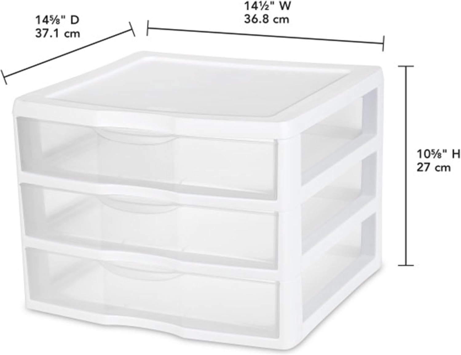 Sterilite 3-Pack Wide 3 Drawer Unit, Plastic Desktop Organizer with Clear Drawers, White Frame - Stackable Multi-Purpose Storage for Office Supplies, Craft Rooms, Classrooms and Home Organization