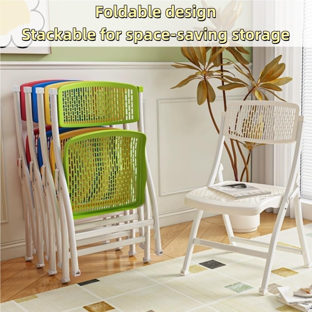Hollow Design Folding Chair, Breathable Collapsible Chair with Non-Slip Feet, Thickened Carbon Steel Frame for Dining, Office, Kitchen(Gray)