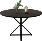 IDEALHOUSE 47 Inch Round Dining Table for 4, Farmhouse Kitchen Table with Metal K-Base, Black Circle Wood Table for Dining Room, Kitchen, Apartment & Living Room (Table Only)
