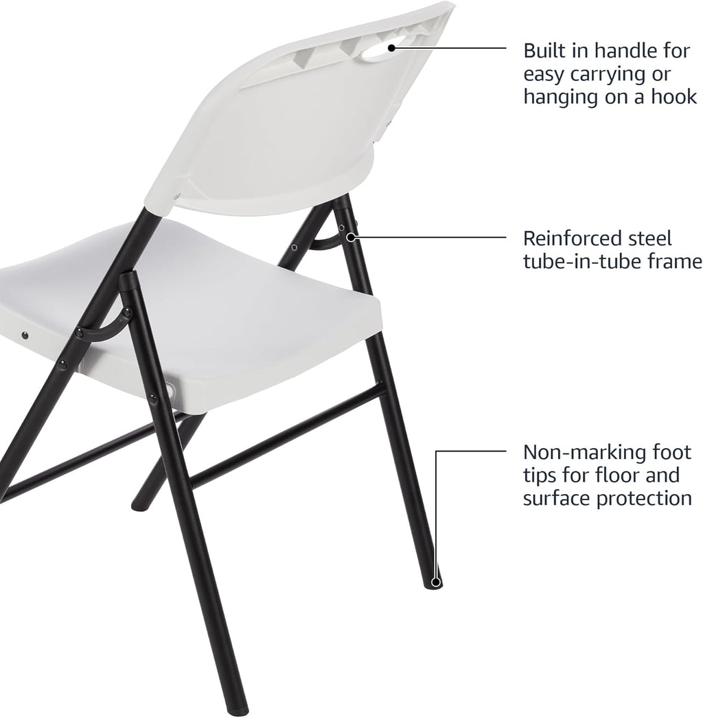 Amazon Basics Sturdy Foldable Portable Plastic Chair, 350-Pound Capacity, Space Saving for Events and Seating, White, 6-Pack