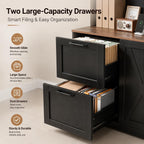 NORTHSKY 72'' Tall Bookshelf with Power Outlet, 2 Drawer File Cabinet for A4 Hanging Files, 3-Tier Open Shelves & Closed Storage Cabinets, Multifunctional Printer Stand - Black