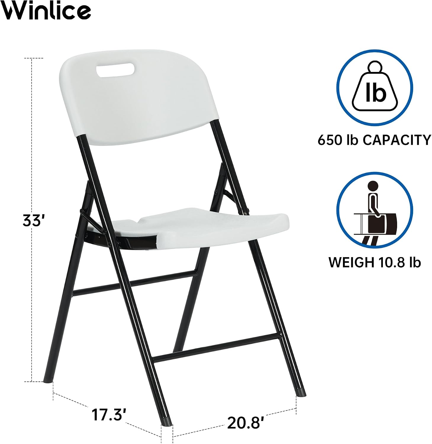 80 Pack Thicker 800 LBS White Folding Chairs, Commercial Grade Folding Chair, Foldable Chairs for Events