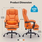 Ergonomic Office Chair with Foot Rest - Reclining Executive Computer Chair with Adjustable Lumbar Support & Arms, 600lbs High Capacity PU Leather Swivel Chair with Wheels (Orange)